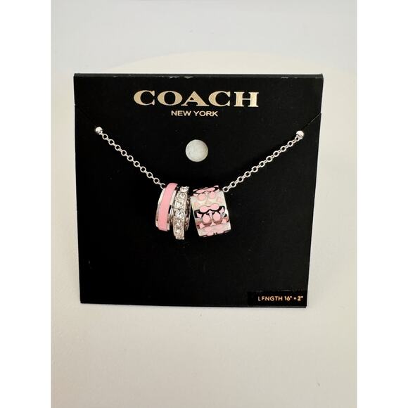 Coach Silver and Pink Signature Enamel Necklace -NWT! - Picture 5 of 7